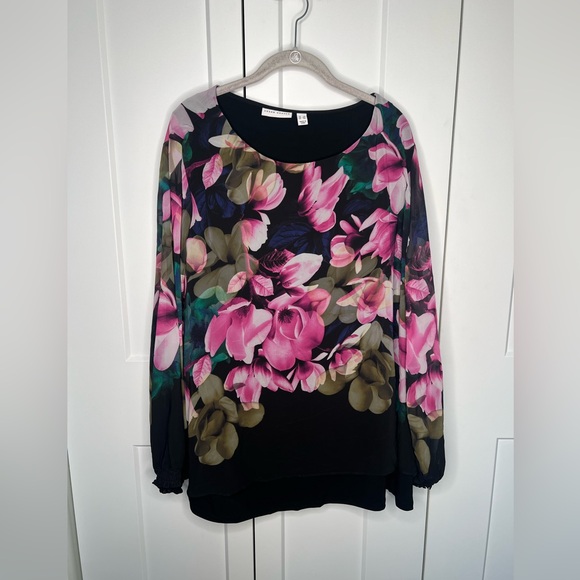 Susan Graver Tops - Susan Graver Long Sleeve Semi Sheer Layered Floral Blouse Plus Size 3X NWOT